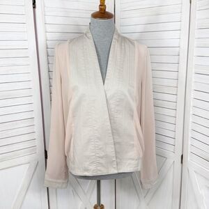 Bar‎ III Chiffon Twill Mixed Media Half Zip Jacket Blush Pink Tan Medium